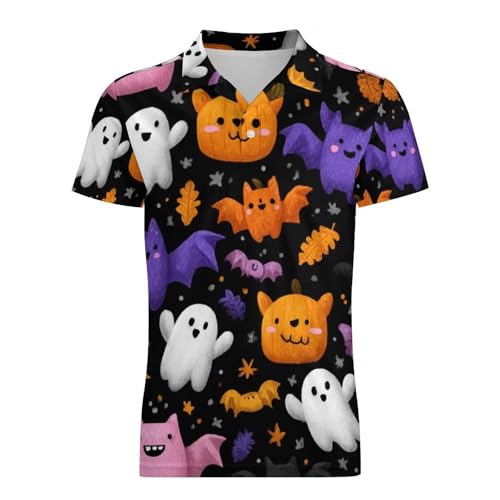 Boys' Classic Polo Shirts Short Sleeve Moisture-Wicking Golf & Tennis Shirts for Youth Teens Halloween Cartoon Ghost4