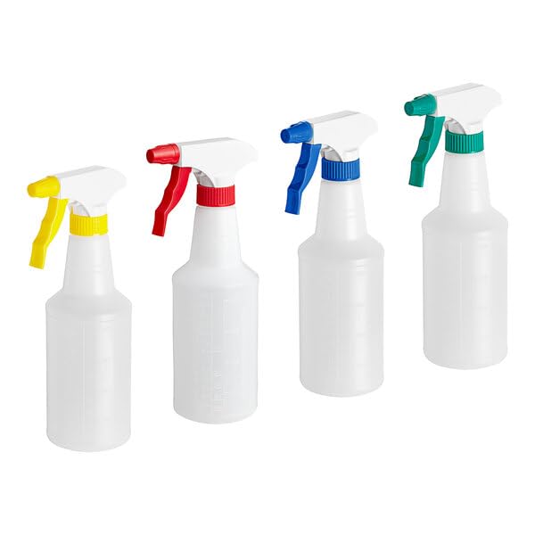 Plastic Spray Bottles with Assorted Color Triggers, 16 oz, 12 Pack, Clear