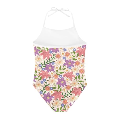 Image of Cute Backless One Piece Swimsuits for Girls Adjustable Halter Strap Bathing Suit Beach Swimwear for Girls