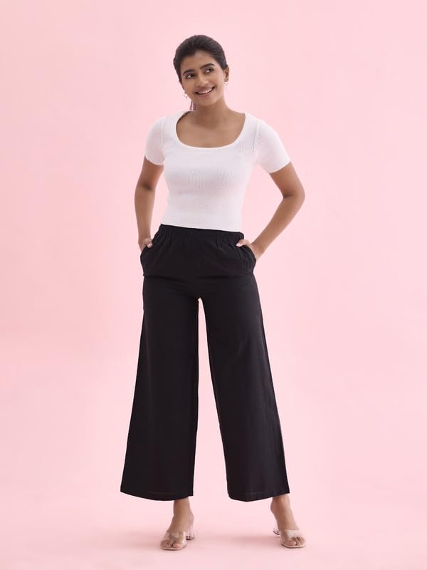 Image of GO COLORS Soft Viscose & Linen Blend Linen Palazzo Full Length for Women| Breathable, Mid Rise
