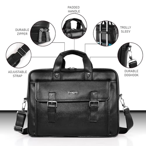 Image of Hard Craft Vegan Leather Office Laptop Messenger and Shoulder Side Sling Hand Bag For Men Corporate Executive Briefcase Bag For Man Supports Laptop Upto 15.6 inches