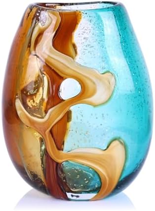 Joli Vase en Verre soufflé, Vase de Fleurs en Verre coloré, décor...