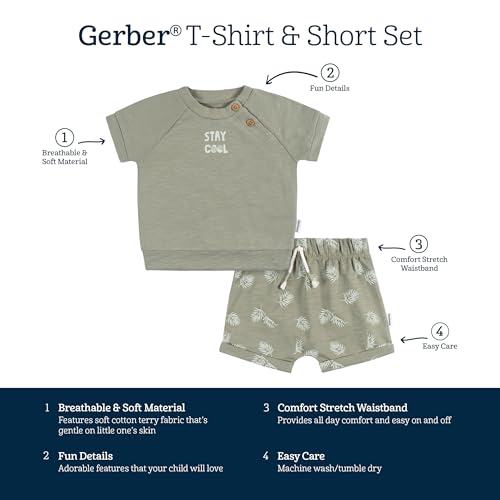 Image of Gerber Baby Boys' Toddler T-shirt and Short Set