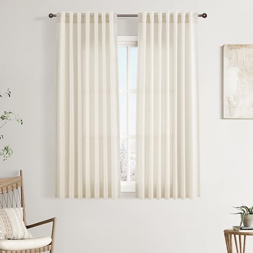Image of Joywell Linen Short Curtains 54 Inches Long for Living Room Beige Cream