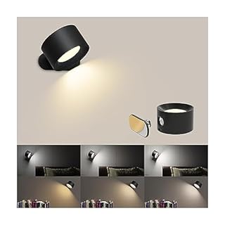 Coollamp LED Indoor Wall Lamp, Bedroom Wall Light with Warm/Natural/White Light, 3 Brightness Levels, Rechargeable Battery, Touch Control, 360 ° Rotate, Wall Lamp for Living Room Corridor Stairs