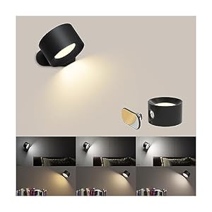 LED Lampada da Parete Interno, Coollamp Moderno Applique con Luce calda/naturale/bianca, 3 tipi di luminosità, Batteria ricaricabile, Rotazione a 360°, a muro per soggiorno,corridoio