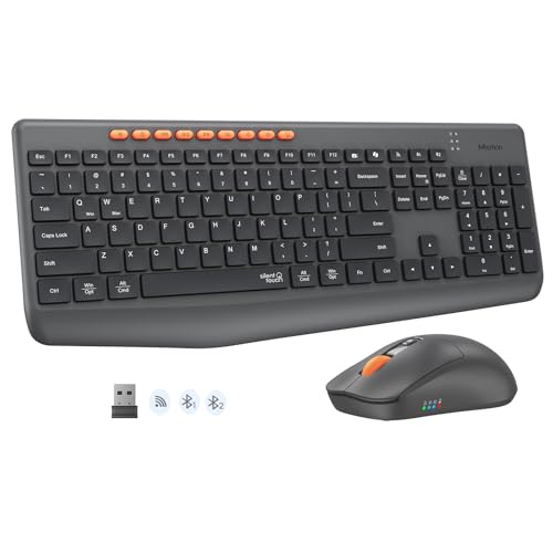 MEETION Wireless Keyboard and Mouse, Silent Full Size Multi-Device Bluetooth Keyboard and Mouse, 9 Multimedia Hotkeys, 3200 DPI Optical Mouse, 90% Less Noise, for Windows Mac PC Desktop Laptop, Black