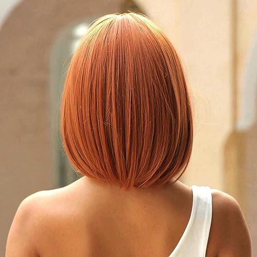 PORSMEER Medium Long Hair Wigs for Women Ladies Copper Red Bob Wigs with Fringe Natural Straight Synthetic Hair Wig 16 Inches,Everyday or Halloween Fancy dress Wig - Image 4