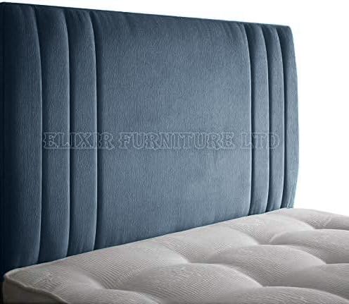 Elixir Furniture Divan Bed Rio Headboard Quality Chenille Fabric Elegant Bright Bedroom Decor (Blue, Single 3 FEET, Height 36 INCHES)