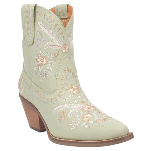 Image of Dingo Womens Primrose Floral Embroidered Snip Toe Casual Boots Ankle Mid Heel 2-3 inch