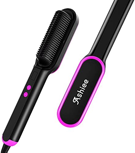 ASHIEE Ionic Hair Straightener Brush-Straightening Hair Beard Comb with 8 Temp Settings for Women&Men, Fast Heating & 30min Auto-Off & Anti-Scald & Digital Display, Black Rose