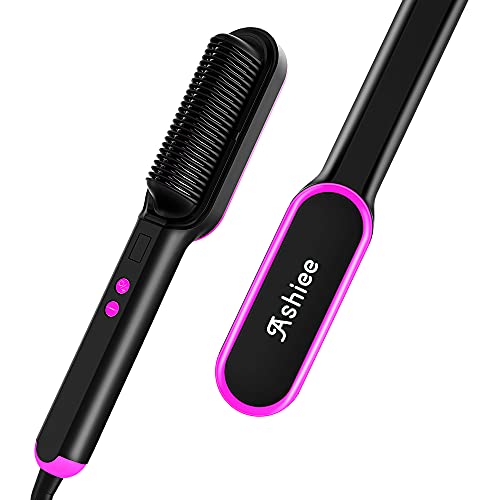 Ashiee Ionic Hair Straightener Brush-Straightening Hair Beard Comb With 8 Temp Settings For Women&Men, Fast Heating & 30Min Auto-Off & Anti-Scald & Digital Display, Black Rose #TOP9