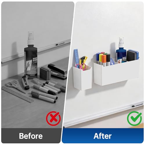 FRETONBA Portalápices Magnético Pizarra Blanca, Soporte Magnético Pizarra con 3 Separadores Extraíbles, Magnetic Marker Holder, Magnetic Pen Holder para Escuela, Nevera, Grande+Pequeño - imagen 4