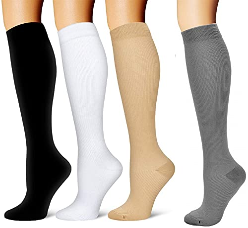 salefun 4 Paar Kompressionsstrümpfe Reisestrümpfe Stützstrümpfe Damen Herren Kompressionssocken Laufen Sport Flug Reise Cover