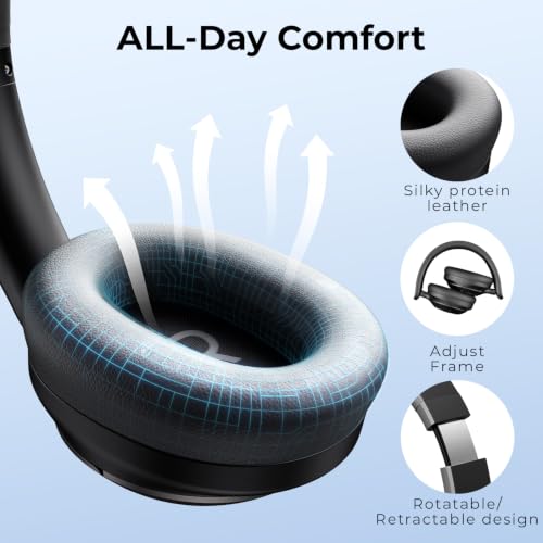 havit Hybrid ANC Wireless Headphones, Over Ear Bluetooth Headphones with Hi-Res Audio, Spatial Sound, 80H Battery, 5-Mic ENC Calls, Metal-Accent Foldable Design — view 4