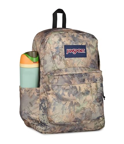 Image of JanSport SuperBreak Plus Backpack with Padded 15-inch Laptop Sleeve and Integrated Bottle Pocket - Spacious and Durable Daypack for Work and Travel, Bogcore Camo Brown /Lt Brn /Dk Green