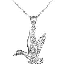 Animal Kingdom 14k White Gold Flying Duck Charm Pendant Necklace, 22"
