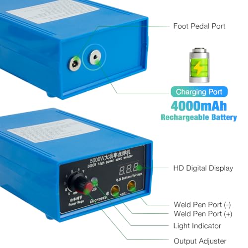 Hosyond Soldador a ponto de bateria de 5000 W, máquina de solda a ponto ajustável portátil para bate
