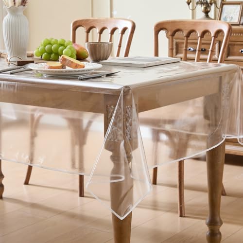 Spring rain Clear Table Cover Protector, PVC Plastic Tablecloth, Waterproof Oil Spill Proof Stain Resistant & Wipeable, Rectangle Vinyl Tablecloth for Desk Coffee Dining Room Table, 54 x 78 Inch