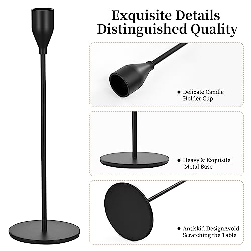 Set of 6 Black Candlestick Holders,Candle Holder for Taper Candle Fits 3/4 inch Thick Candle&Led Candles,Retro Metal Candlesticks for Candlelight Dinner Wedding Party Banquet Decoration - Image 4