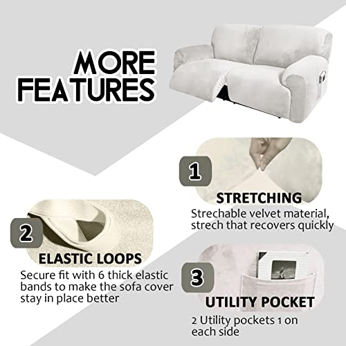 Funda para sofá de terciopelo elástica lavable marfil protector reclinable 4