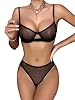 Lilosy Sexy Mesh Sheer Underwire Push Up Lingerie Set Women See Through Bachelorette Bra Panty 2 Piece Black #2 Medium