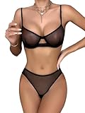Lilosy Sexy Mesh Sheer Underwire Push Up Lingerie Set Women See Through Bachelorette Bra Panty 2 Piece Black #2 Medium