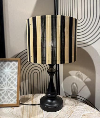 Image of bamboo lamp shade modern decorative black stripe groovy unique Lamp Replacement Accessories E27 size 30x23cm