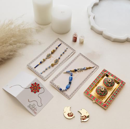 Image of Premium Handmade Designer Rakhi Set for Brother and Bhabhi Adjustable Couple Rakhi with Roli Chawal & Nariyal