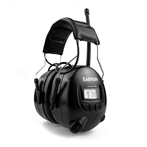 EARMUFF Gehörschutz mit AM/FM Radio, AUX Anschluss & 31 dB Dämmung | Radio hören & Musik vom Handy abspielen | elektronischer Ohrenschutz für Erwachsene | Schallschutz für Baustellen & Gartenarbeit