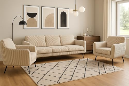 A&J MöbelLand GmbH Polstergarnitur Benito: 3-Sitzer Sofa + 2 Sessel – Wohnzimmer Set, modernes Design, Bonellfederkern, langlebige Qualität, Bezug in Beige A&J MöbelLand GmbH Polstergarnitur Benito: 3-Sitzer Sofa + 2 Sessel – Wohnzimmer Set, modernes Design, Bonellfederkern, langlebige Qualität, Bezug in Beige