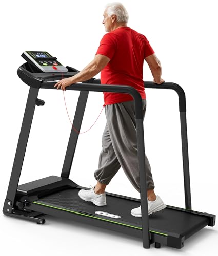 Redliro Walking Treadmill with Long Handrail for Balance, Recovery Fitness Exercise Machine Foldable for Home use with Holder for Phone & Cup,LCD Display, 300 lbs Capacity