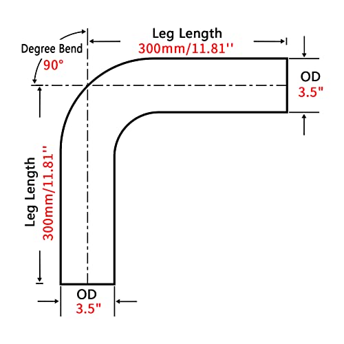 Image of 3.5 Inch 90 Degree DIY Custom Mandrel Exhaust Pipe Tube Pipe, T304 Stainless Steel, Universal Fit, 24.8 Inch End to End Length, 3.5'' OD Mandrel Bend Pipe 2PCS