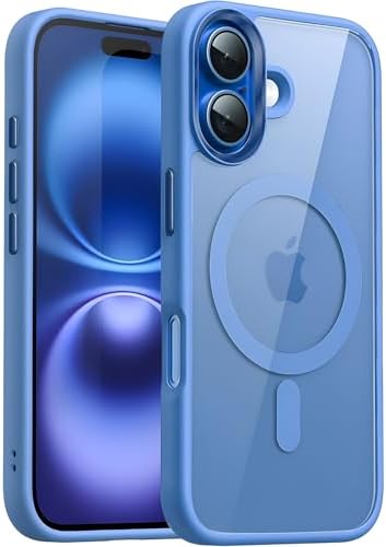 Minesk iPhone 16 Plus için SUPER-CRYSTAL Magsafe ile Uyumlu Kılıf Arkası Kristal Berraklığında Cam Görünüm Kenarları Darbe Emici Silikon Hybrid Kılıf (Mavi, 16 Plus) - Görsel 2