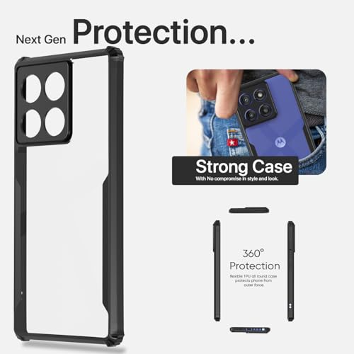 Image of Pikkme Back Cover for Moto Edge 60 Stylus 5G | Ultra Hyrbid | Full Camera Protection | Raised Edge | Crystal Clear Transparent Bumper Case (Black)