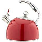 Viking 3-Ply Stainless Steel Tea Kettle, 2.6 Quart Stovetop Hot Water Pot with Tempered Glass Lid, Ergonomic Handle, Induction Ready, Red
