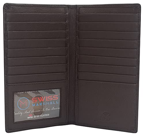 RFID Blocking Bifold Genuine Leather Credit Card ID Holder Long Wallet (CN Brown)