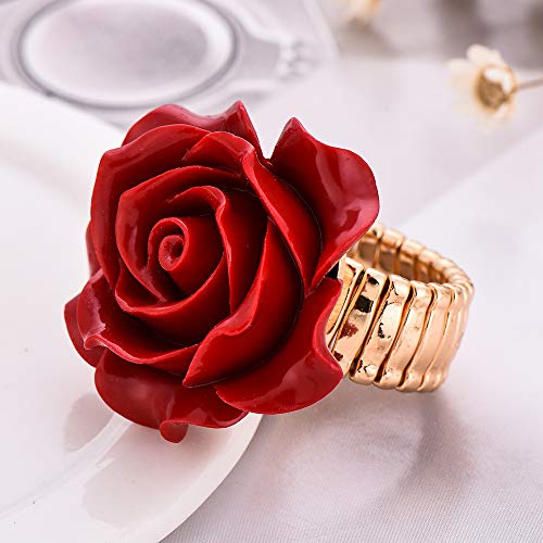 Charming Red Rose Ring Romantic Flower Adjustable Stretch Ring Wedding Jewelry for Women Lover Gift2