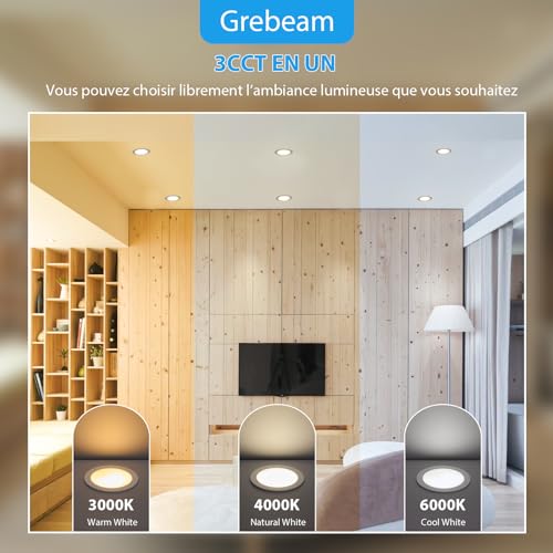 Spots LED plafond 80mm blanc chaud neutre froid lot de 6 pour cuisine