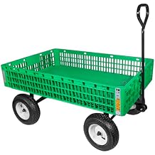 FARM-TUFF Plastic Mesh Crate Garden Wagon, 43.5" x 28" - Heavy-Duty Poly Utility Cart with Pneumatic Tires, 800lb Capacity & Powder-Coated Frame for Gardening, Landscaping & Yard Work