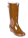 Forever Young Women Rain Boots, Wedge Heel Design Rubber Boots with Cotton Lining, Brown 8