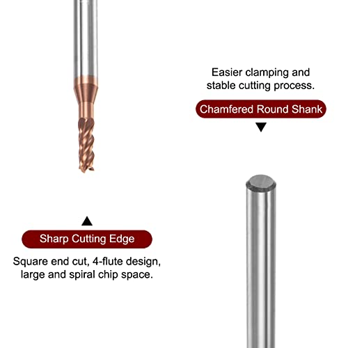 Image of HARFINGTON 2pcs Square Nose End Mill 4mm Shank 2.5mm x 10mm AlTiSin Coated Solid Carbide Long Reach Extended Neck 4 Flutes CNC Router Bit Milling Cutter for Stainless Steel Hardened Steel