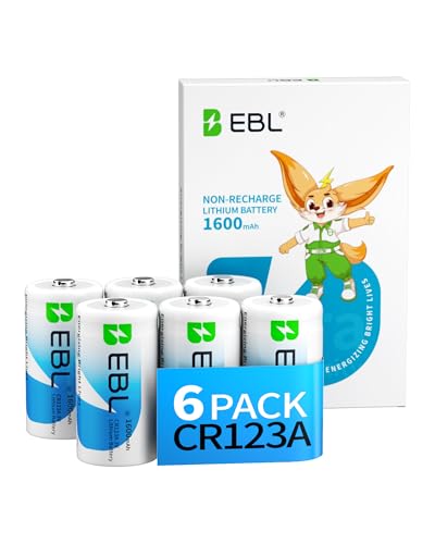 EBL CR123A Battery 6 Pack, 123A 123 3V Lithium Batteries 1600mAh High Power Compatible with CR17345,...