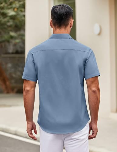 Image of COOFANDY Mens Short Sleeve Casual Button Down Shirts Summer Untucked Dress Shirts with Pocket