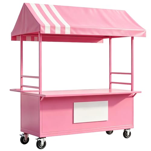 QTsrzzst Vendor Cart with Canopy & Wheels, Easy-Move Swivel Casters - Ideal for Farmers Market Stands, Beach Parties, Street Vendors - Food Dessert Candy Cart