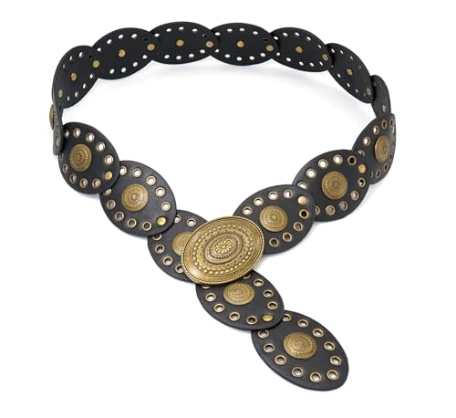 Wide Disc Belt for Women Oval Leather Concho Belt Western Waist Belts for Dress4