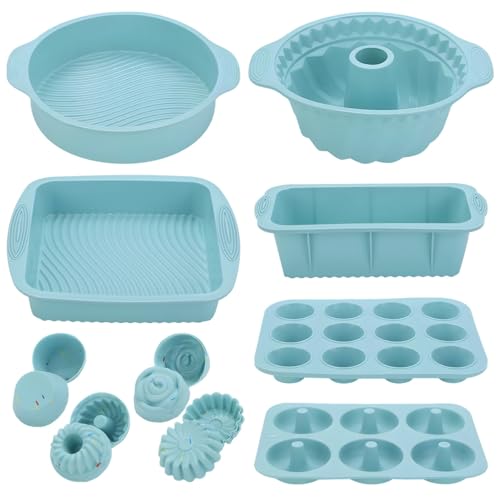 Packool 30-teiliges Silikon-Backgeschirr-Set, antihaftbeschichtete Backformen mit Muffin-/Cupcake-Form, Kastenkuchenform, rundem, quadratischem Tablett, einfaches Lösen, spülmaschinenfest