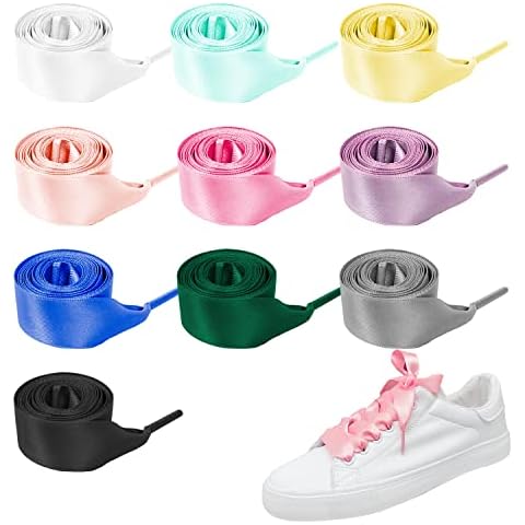 VIEKIER 10 Pairs of Silk Ribbon Shoes Satin Flat Shoelaces Silk Ribbon, 10 Colours, X-Large Cover
