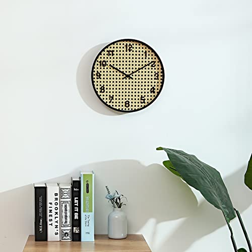 Bioinliving Rustic Rattan Woven Wooden Farmhouse Wall Clocks, 12 Inch, Non-Ticking Silent Battery Operated Large Wall Clock For Home Decor #TOP4