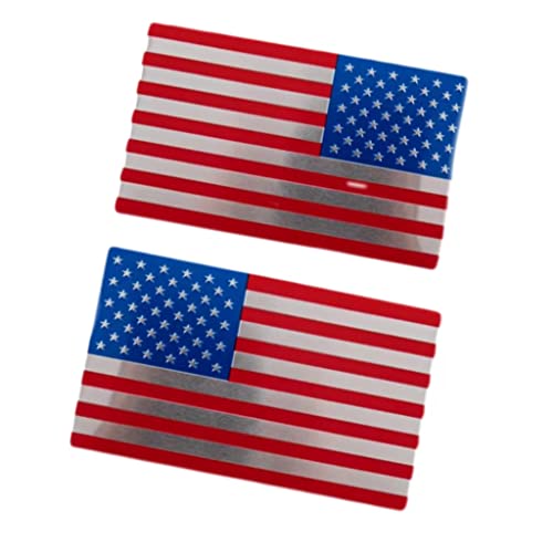 Image of 2 PCS Flag Badges 3D Embossed Stars Zinc Alloy Chrome Regular Orientation and Reverse Orientation,Patriotic Flag,for All Car, Truck or SUV (Red Blue Silver)